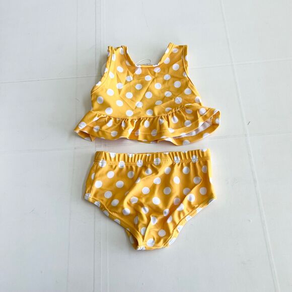 New YOUNGER TREE Yellow White Polka Dot 2 Piece Bikini Swimsuit Baby Toddler - Picture 3 of 8